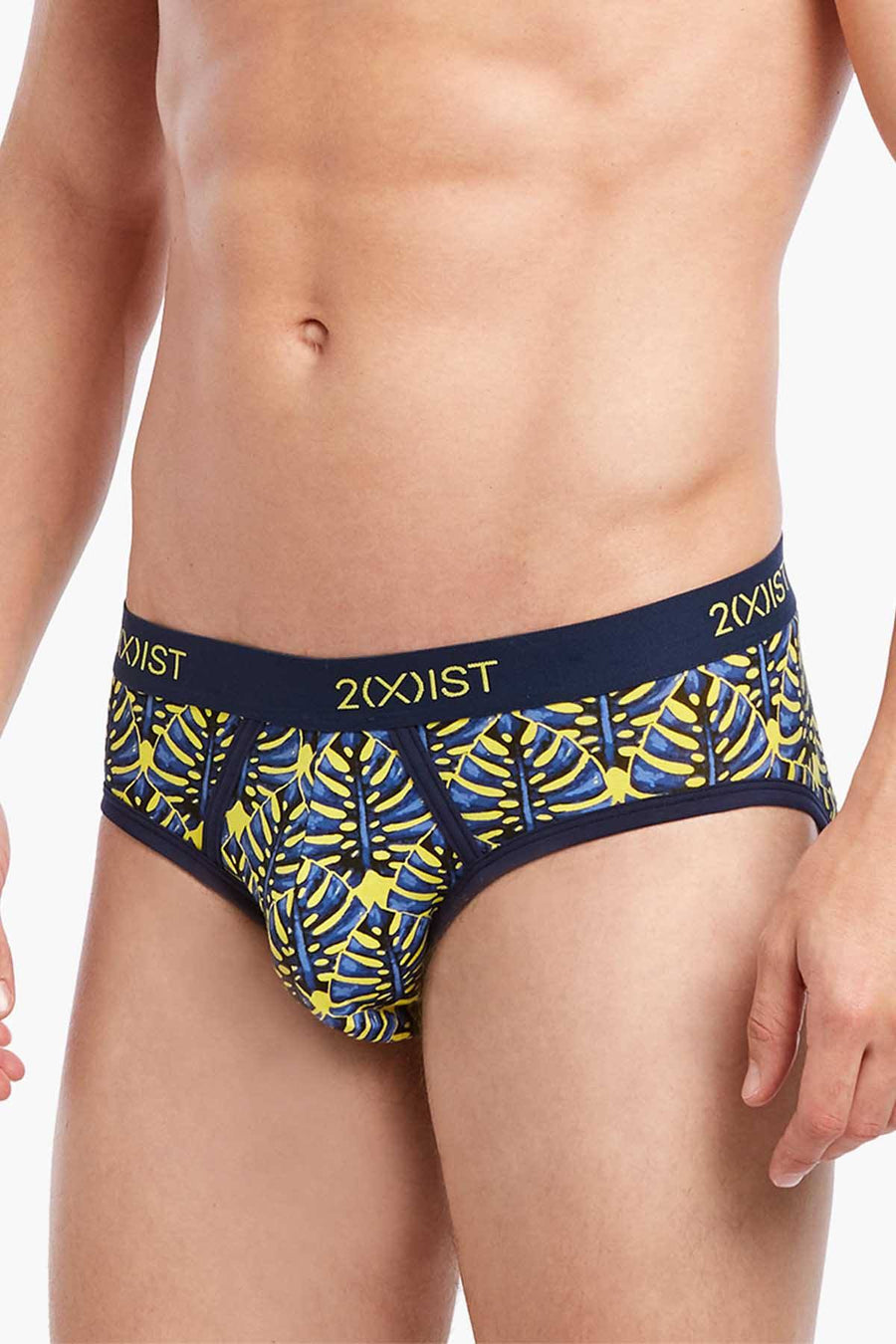 2(X)IST Vibrant-Yellow Palm-Print Graphic Cotton No-Show Brief test
