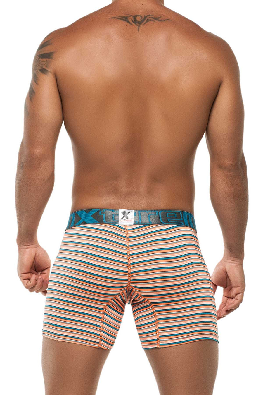 XTREMEN Orange/Blue Stripe Microfiber Classic Boxer Brief