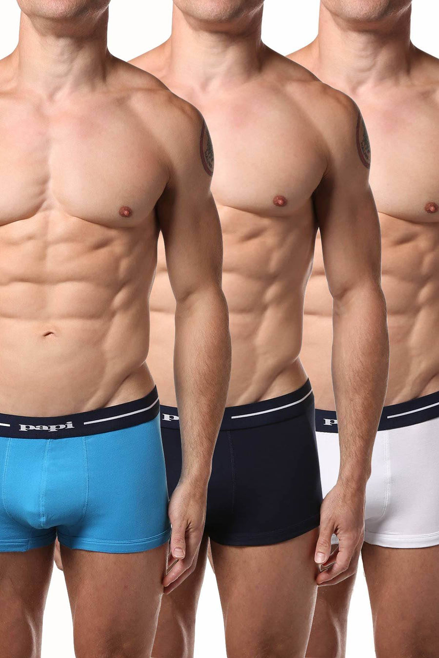 Papi Turquoise/White/Navy Nautical Brazilian Trunk 3-Pack