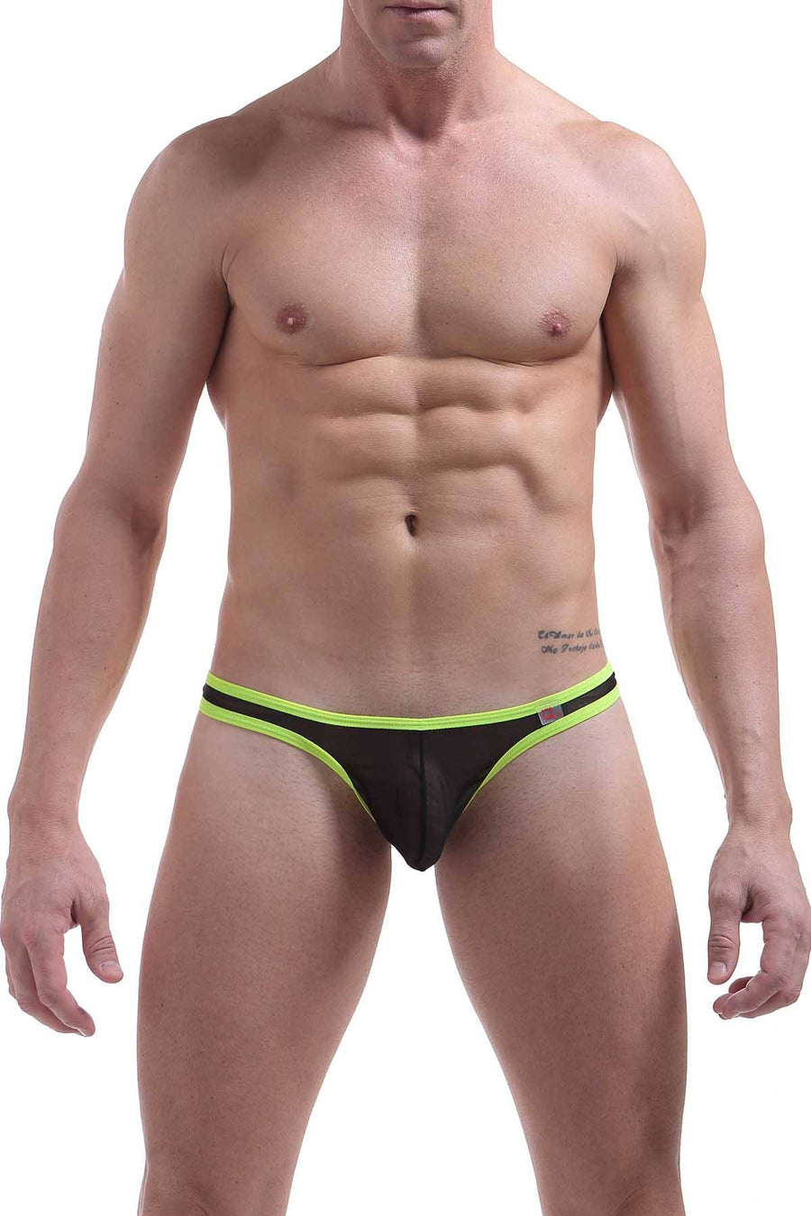 PetitQ Black-Mesh/Neon-Yellow Thong