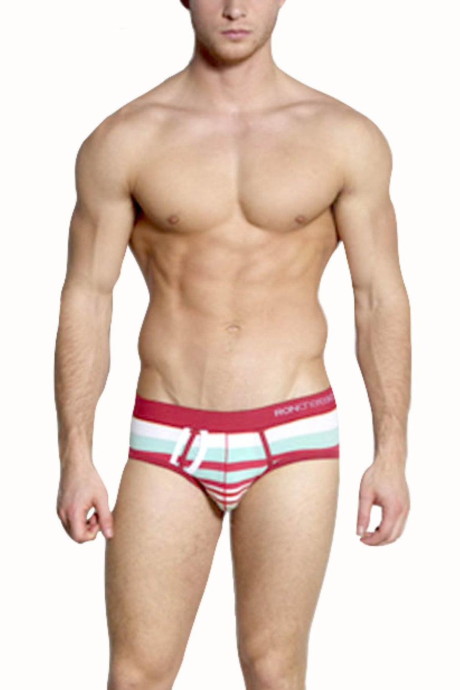 RonChereskin Vermillion Retro-Stripes Fly-Front Brief
