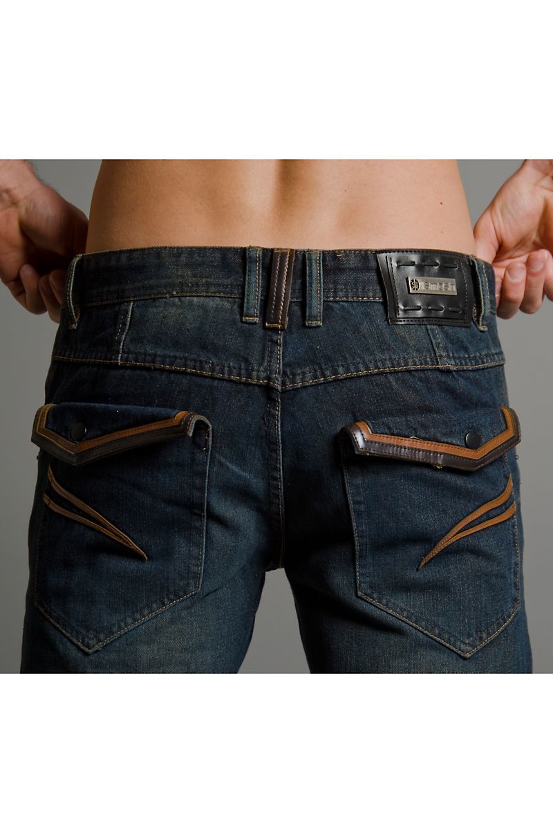 Smash Dark Denim Leather-Trim Jean