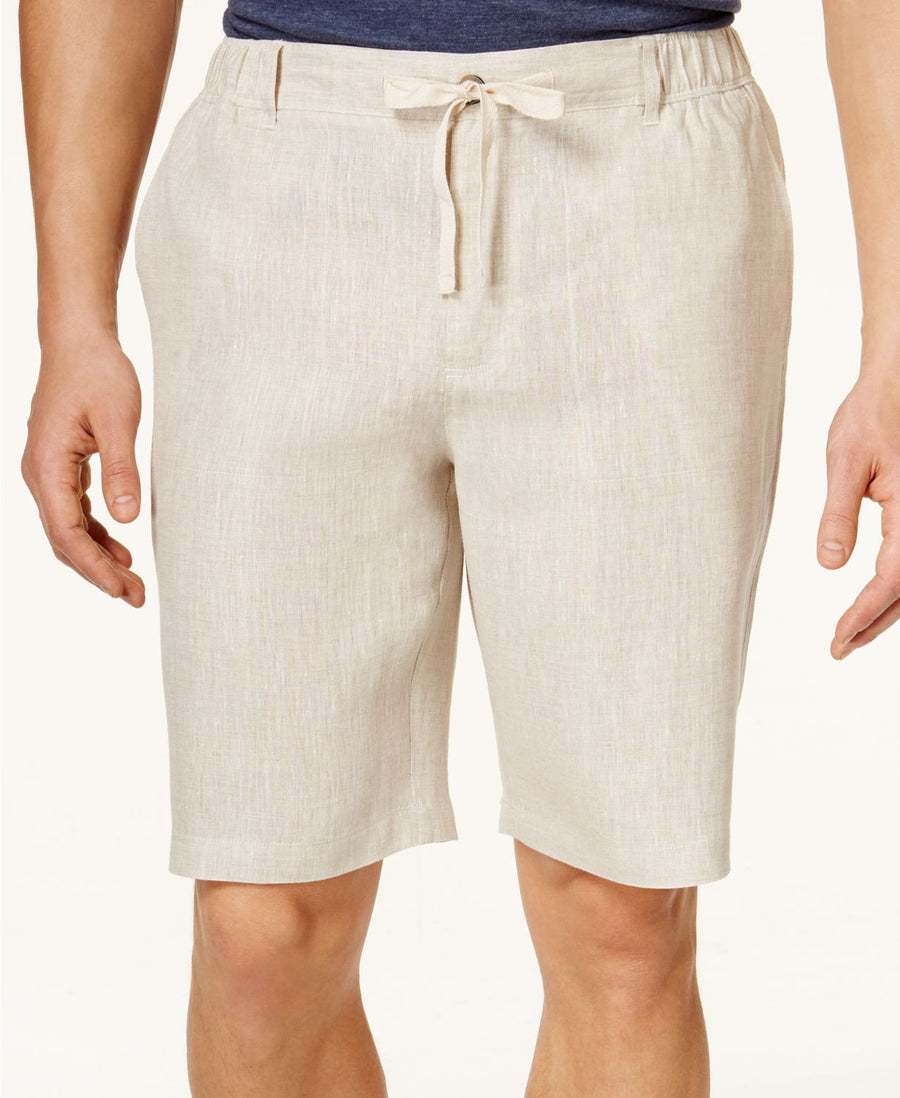 100% Linen Drawstring Shorts Natural Khaki