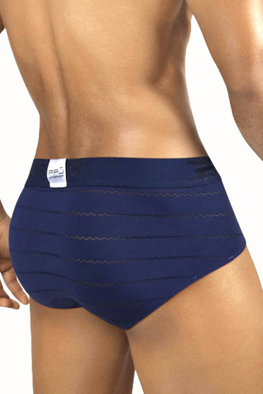 PPÜ Navy-Blue Stripe Microfiber Contour-Pouch Brief