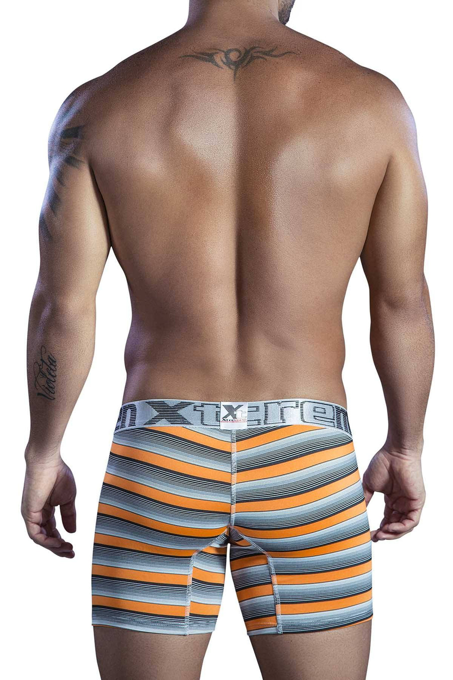 XTREMEN Orange/Black/Grey Stripe Microfiber Classic Boxer Brief