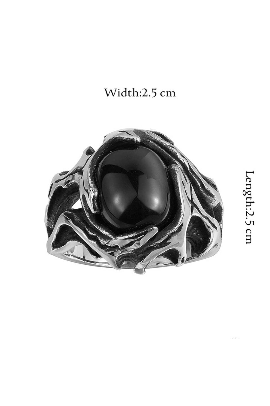 Gomaya Retro Black Onyx Hollow Stainless Steel Ring