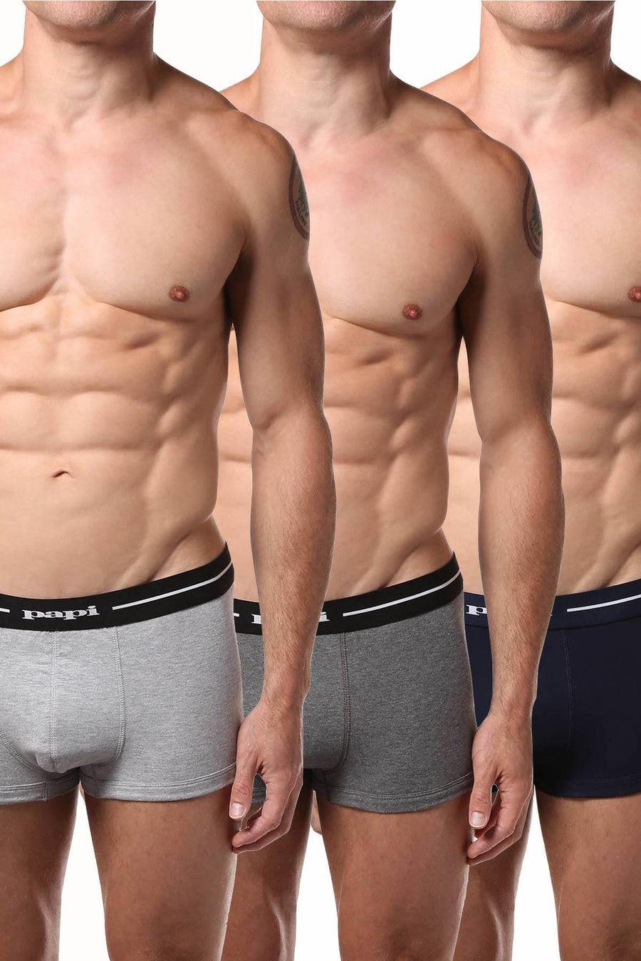 Papi Heather-Grey/Navy Nautical Brazilian Trunk 3-Pack
