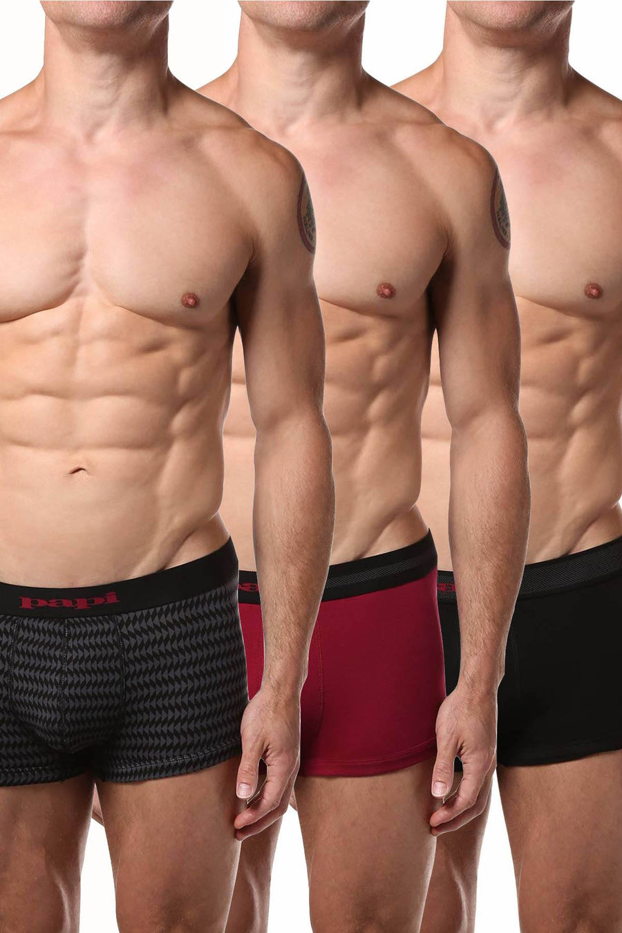 Papi Beet/Black/Print Brazilian Trunk 3-Pack