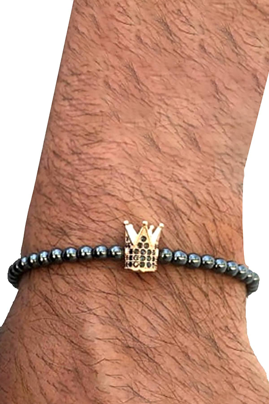 18K Gold Plated Micro Pave CZ Crown Hematite Skinny Healing Bracelet