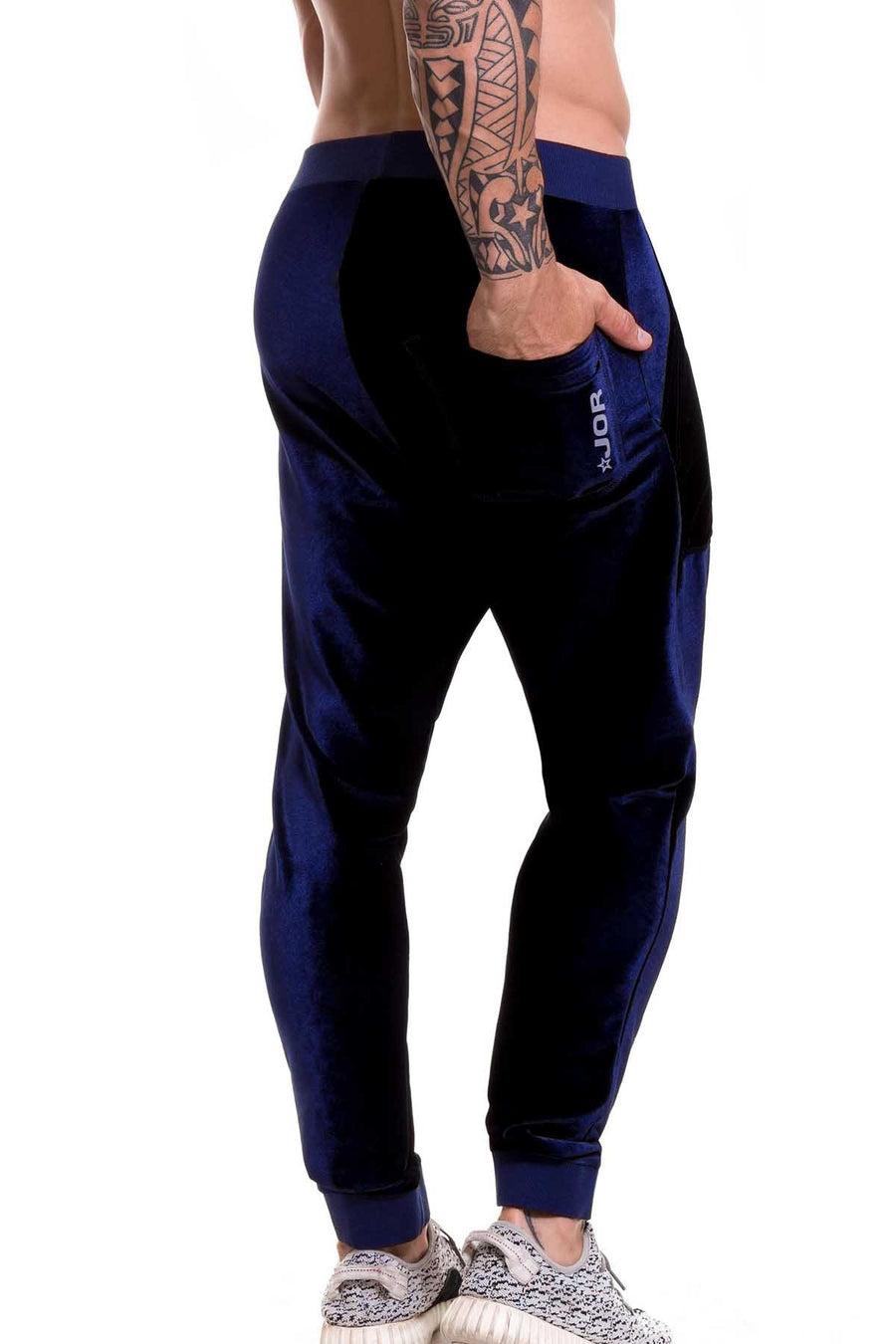 Jor Navy-Blue Velvet Athletic Long Pant