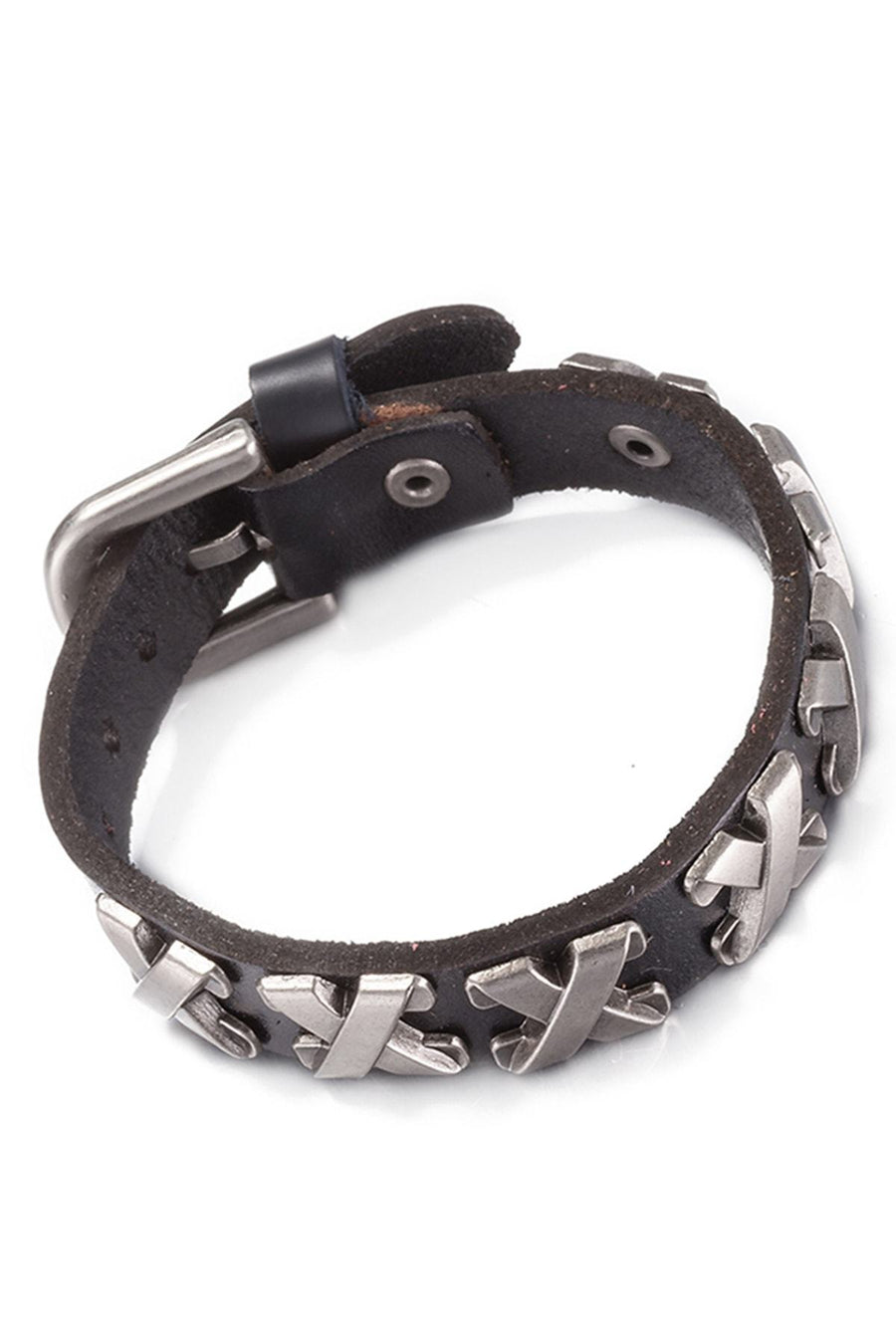 Black Genuine Leather "X" Bracelet