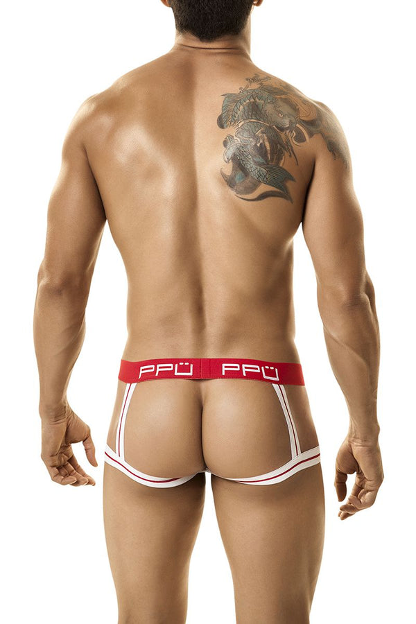 PPÜ White/Red Strappy Jockstrap