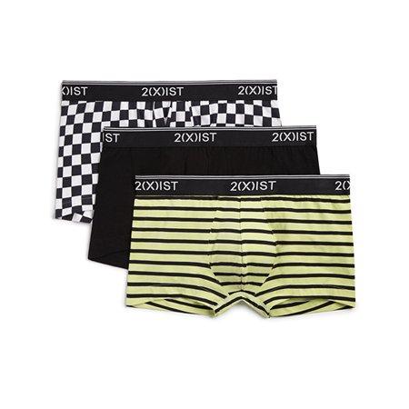 2(X)IST 3 Pk Stretch Fashion No Show Trunk Checkered Black, Yellow Stripe