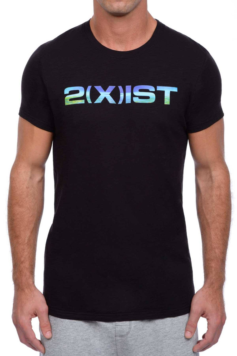 2(X)IST Black/Blue-Horizon Printed Slub Crew Neck