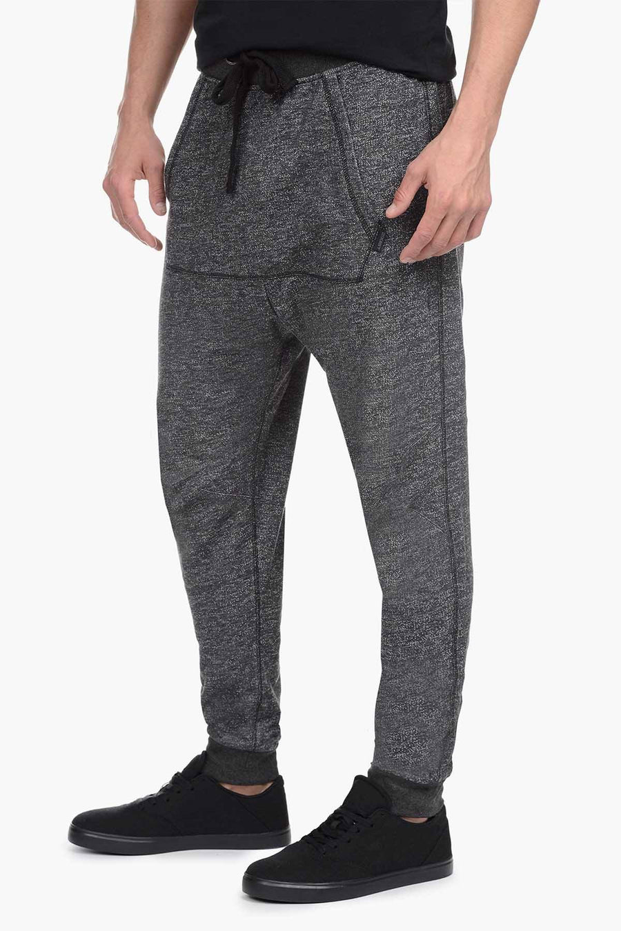 2(X)IST Black Heather French Terry Drop-Inseam Pant