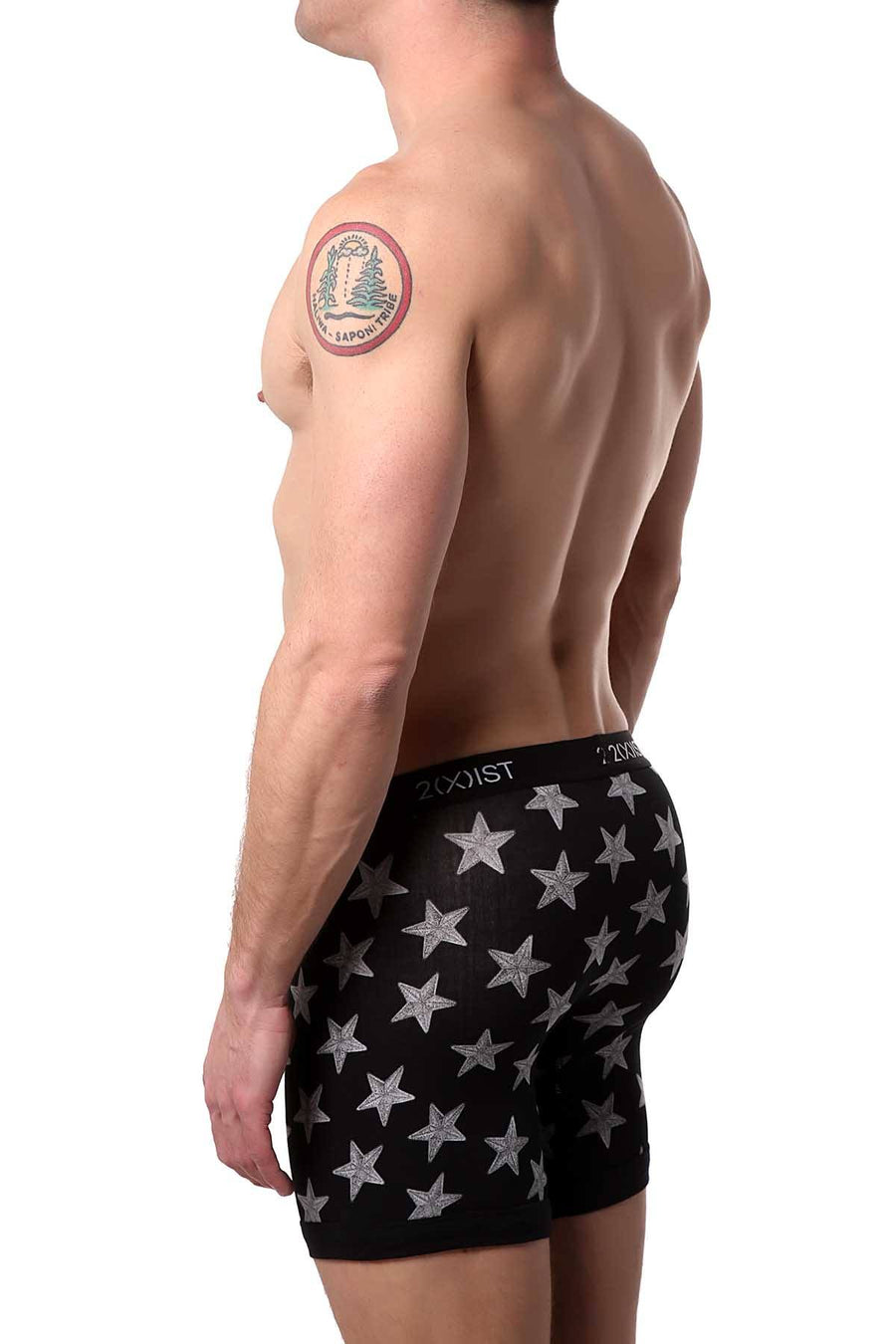 2(X)IST Black Star-Patch Print Graphic Cotton Boxer Brief