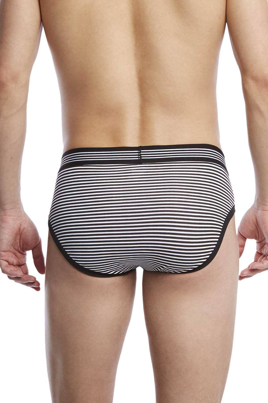 2(X)IST Black/White Micro-Stripe Graphic Cotton No-Show Brief