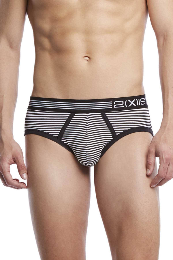 2(X)IST Black/White Micro-Stripe Graphic Cotton No-Show Brief