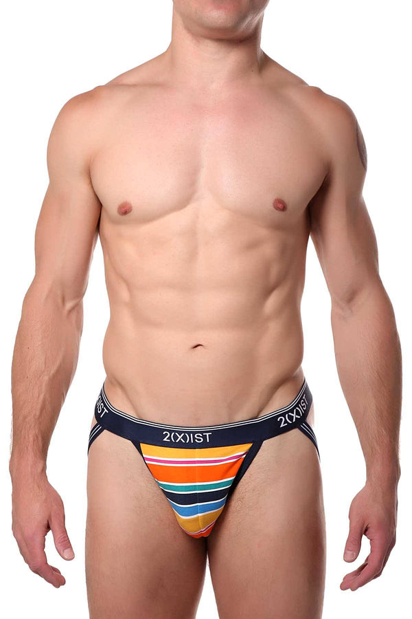 2(X)IST Bright-Stripe Cotton-Stretch Jockstrap