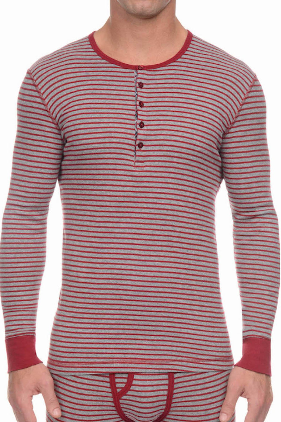 2(X)IST Cranberry & Heather Grey Essential Cotton Long Sleeve Henley