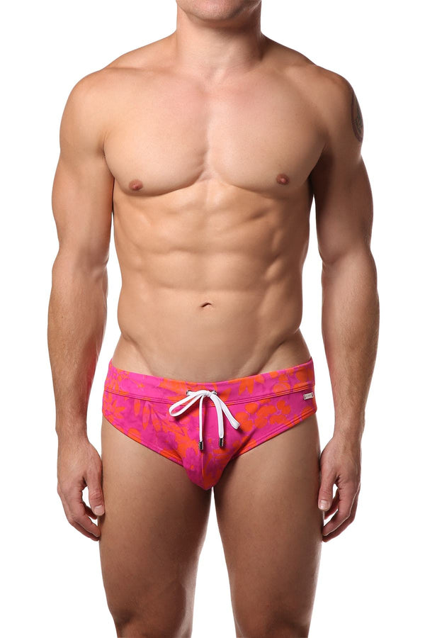 2(X)IST Fuchsia Purple Tie-Dye Floral Swim Brief