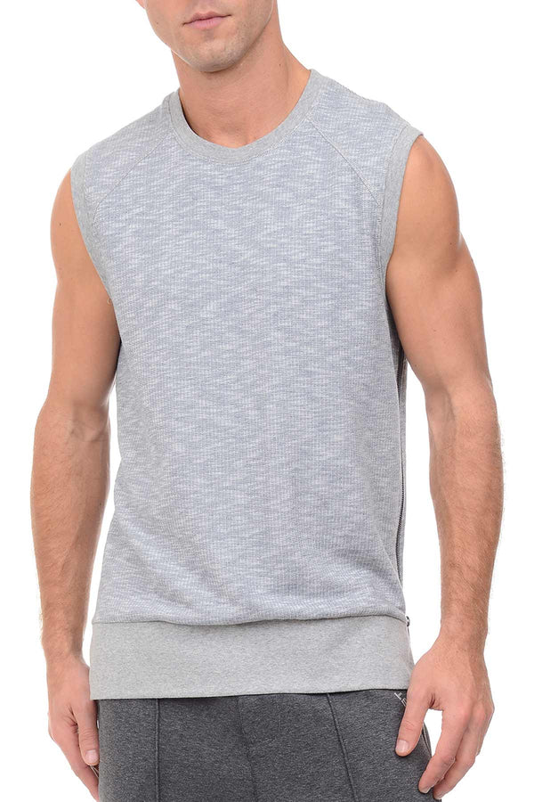 2(X)IST Grey Marled Sleeveless Side-Zip Muscle Sweatshirt