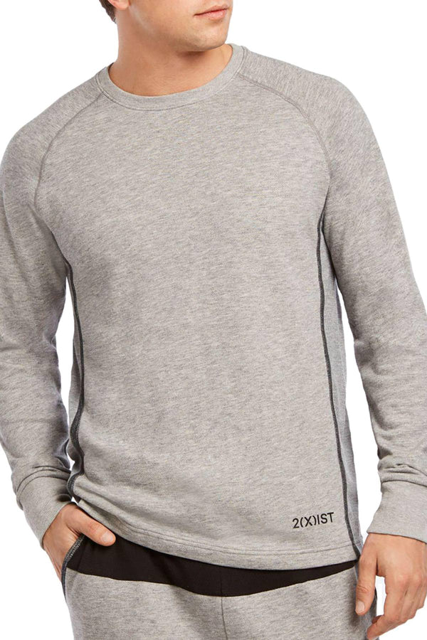 2(X)IST Heather-Grey Mesh-Panel Crewneck Pullover