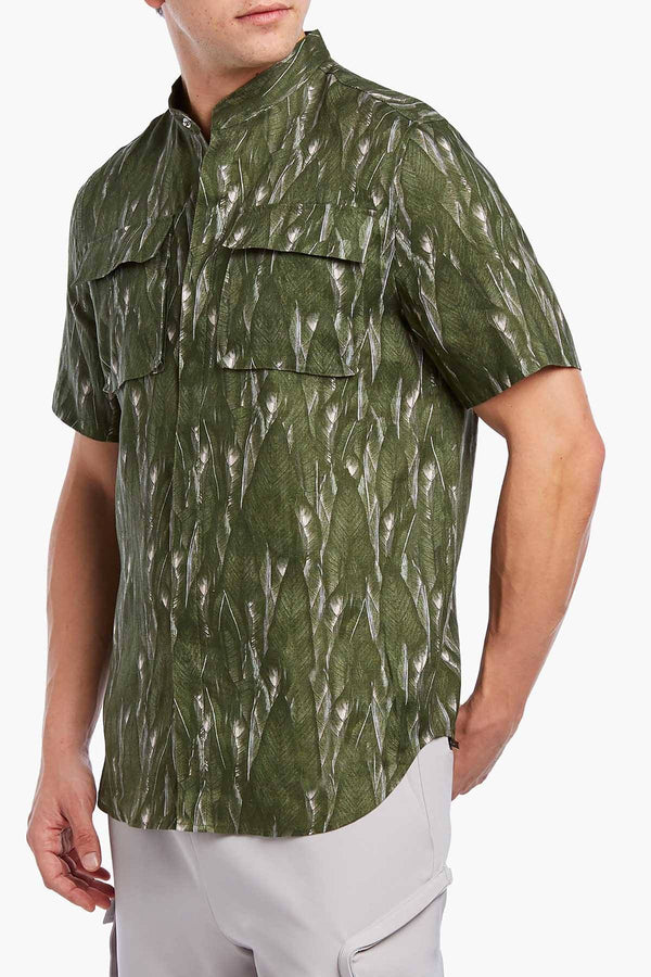 2(X)IST Jungle-Leaf Printed Linen Urban-Jungle Camp Shirt