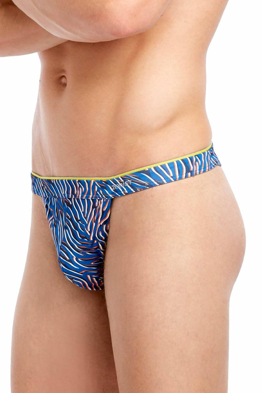 2(X)IST Lapis-Blue Layered Zebra-Print Sliq-Micro Y-Back Thong