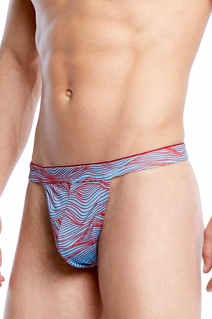 2(X)IST Light-Blue/Red Wave-Print Sliq-Micro Y-Back Thong