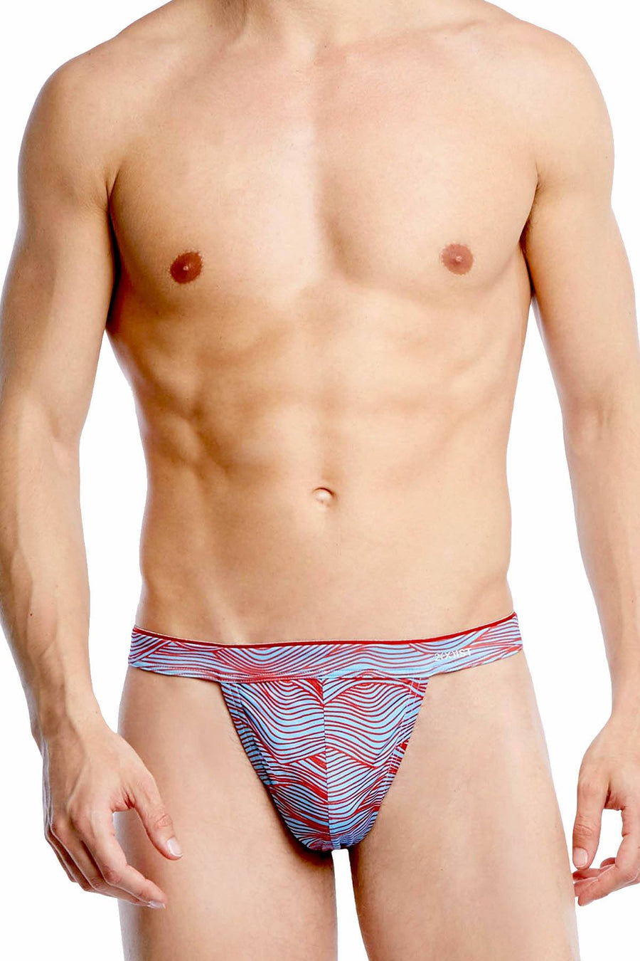 2(X)IST Light-Blue/Red Wave-Print Sliq-Micro Y-Back Thong