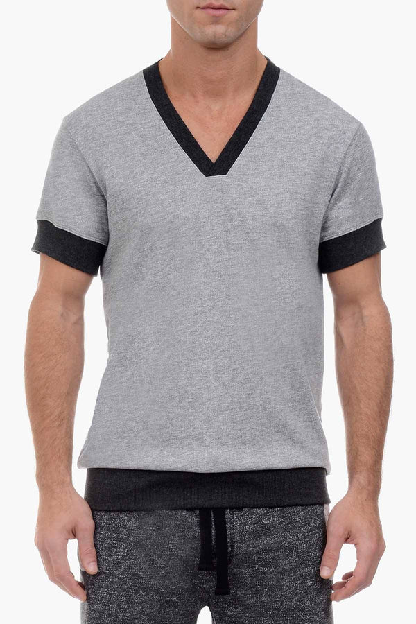 2(X)IST Light Heather Grey Short Sleeve V-Neck Sweatshirt