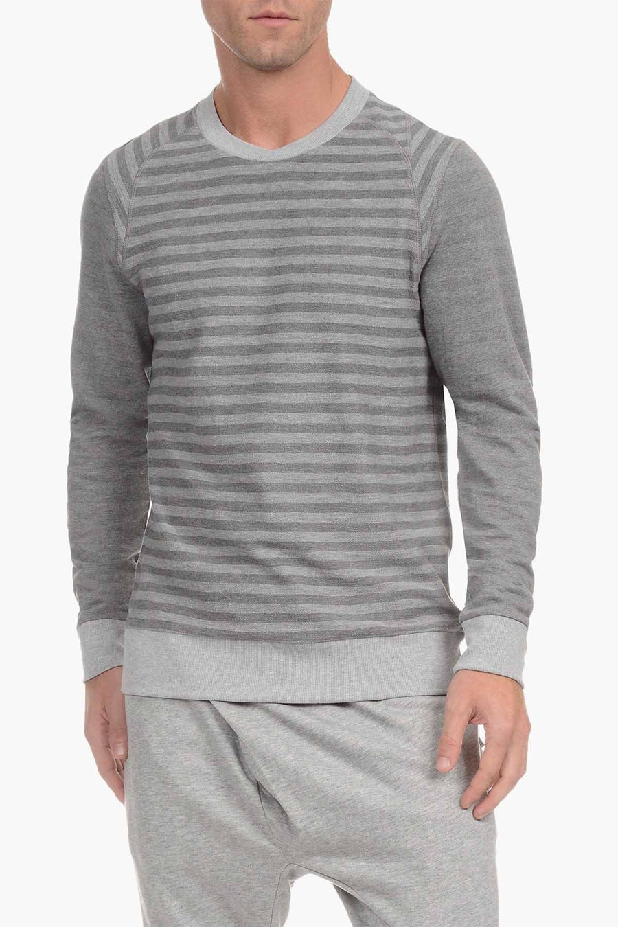 2(X)IST Light/Medium Heather-Grey Striped French-Terry Crew-Neck Sweatshirt