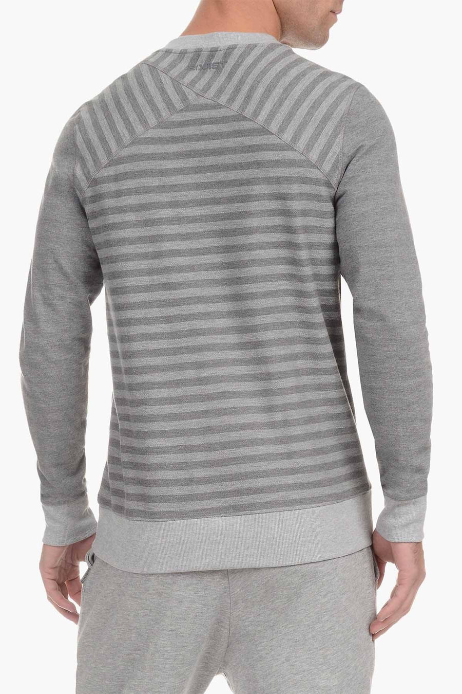 2(X)IST Light/Medium Heather-Grey Striped French-Terry Crew-Neck Sweatshirt