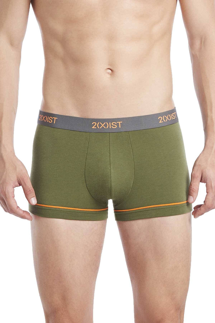 2(X)IST Olive/Hazard-Orange Graphic Cotton No-Show Trunk