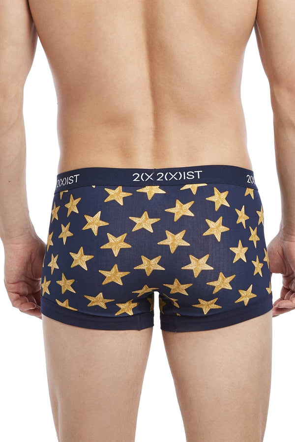 2(X)IST Varsity-Navy Star-Patch Print Graphic Cotton No-Show Trunk