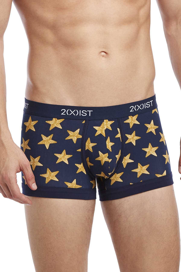 2(X)IST Varsity-Navy Star-Patch Print Graphic Cotton No-Show Trunk