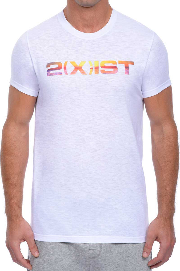 2(X)IST White/Orange-Horizon Printed Slub Crew Neck Tee