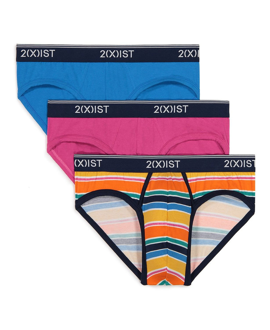 2(x)ist Cotton Stretch No-show Briefs Pack Of 3 Bright Stripe/berry/blue Aster