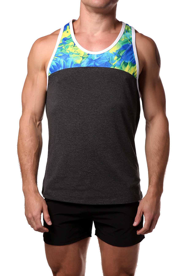 Freedom Reigns Charcoal/Floral Retro Tank Top