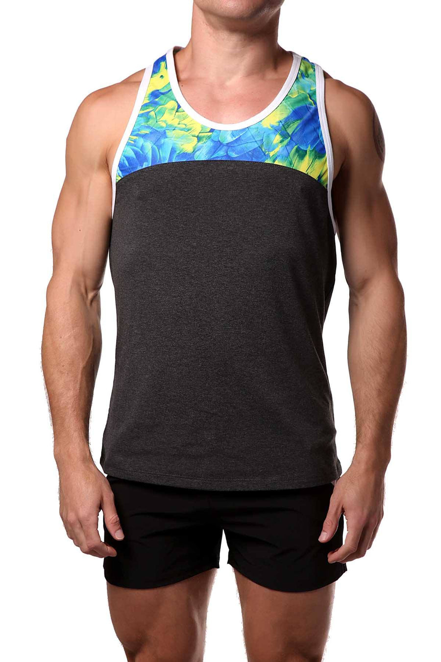 Freedom Reigns Charcoal/Floral Retro Tank Top