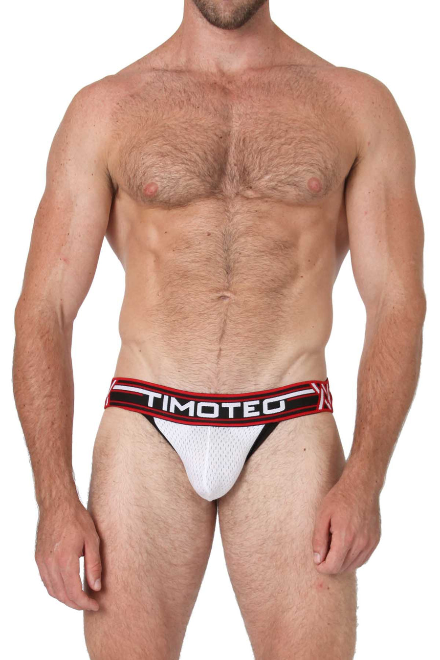 Timoteo White & Red Jet Stream U-Bulge Jockstrap
