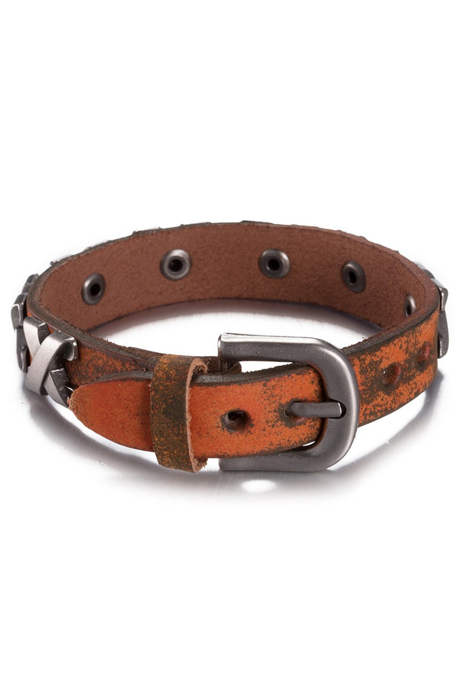 Orange Genuine Leather "X"  Bracelet