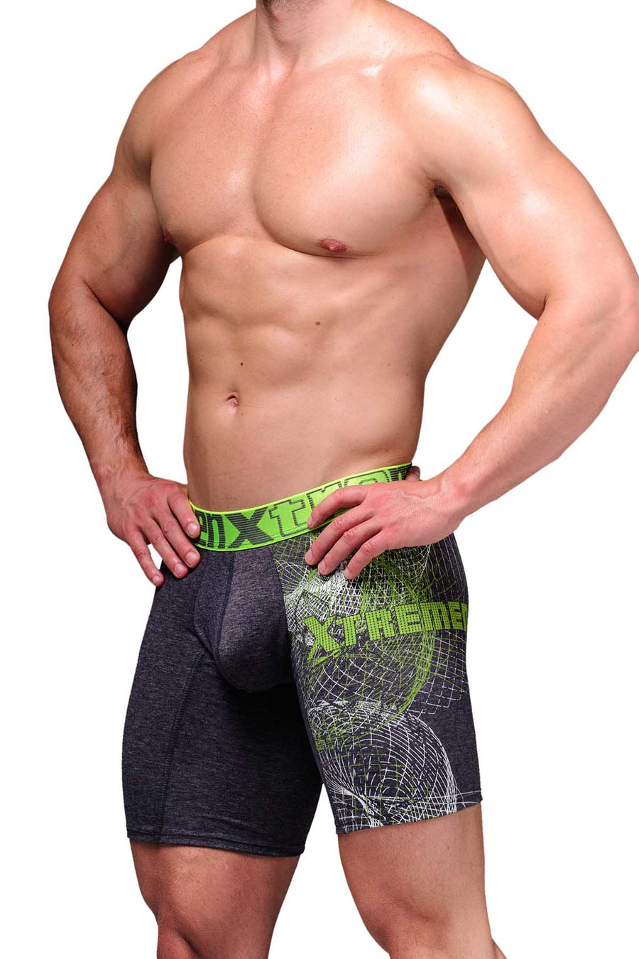 XTREMEN Dark Grey/Neon-Green Printed Boxer Brief