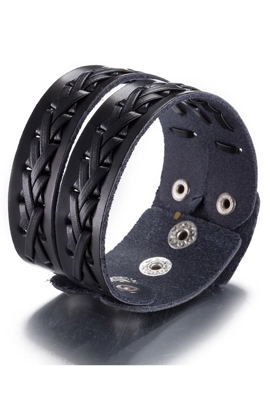 Black Leather Bradded Wrapped Bracelet
