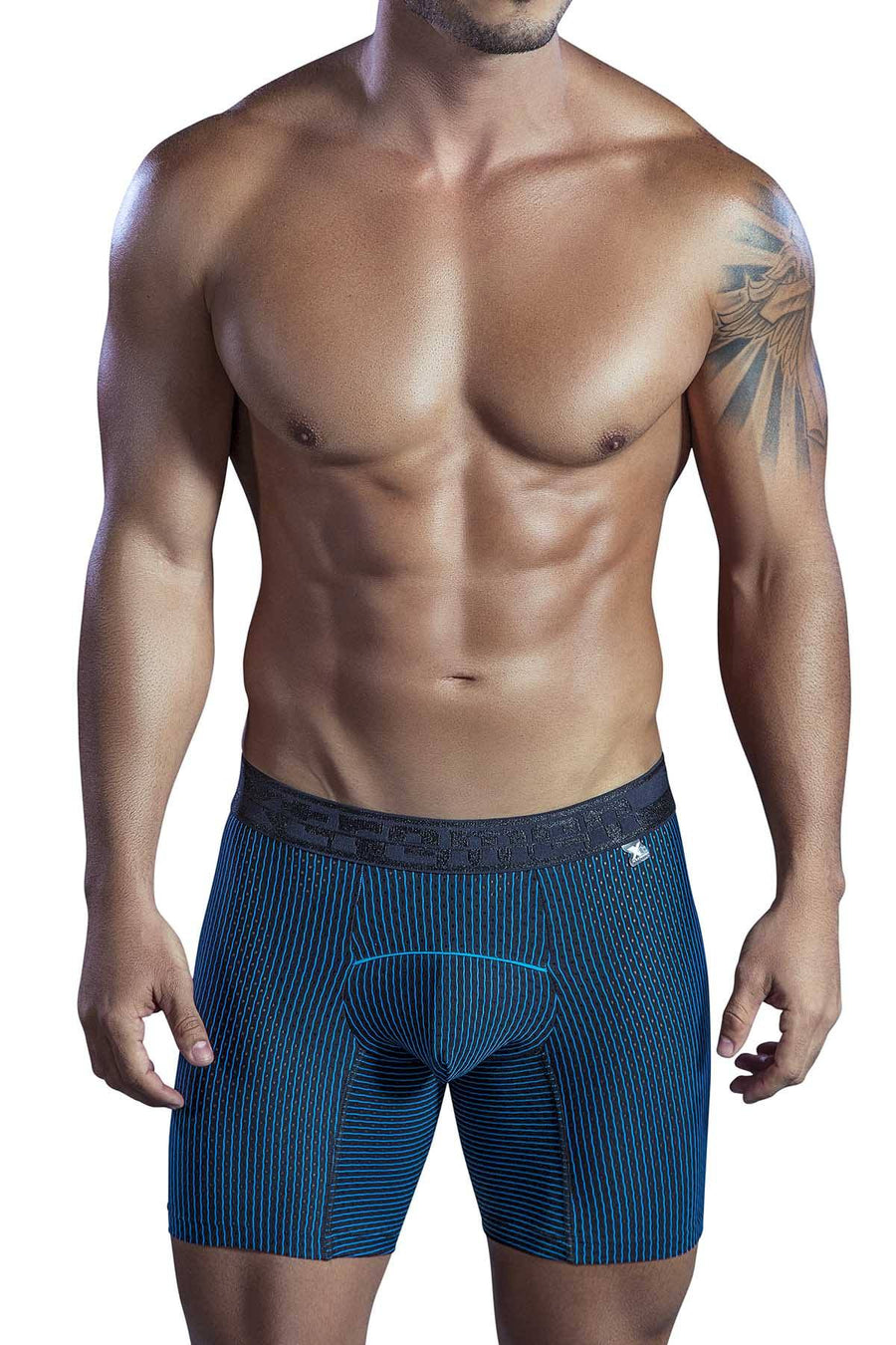 XTREMEN Blue-Black Pinstripe Microfiber Boxer Brief