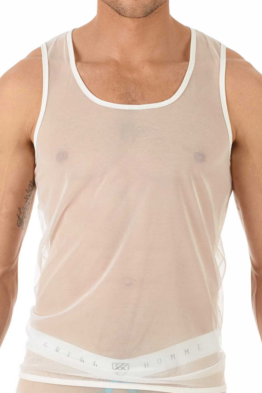 Gregg Homme White Erotik Ultra Sheer Mesh Tank Top