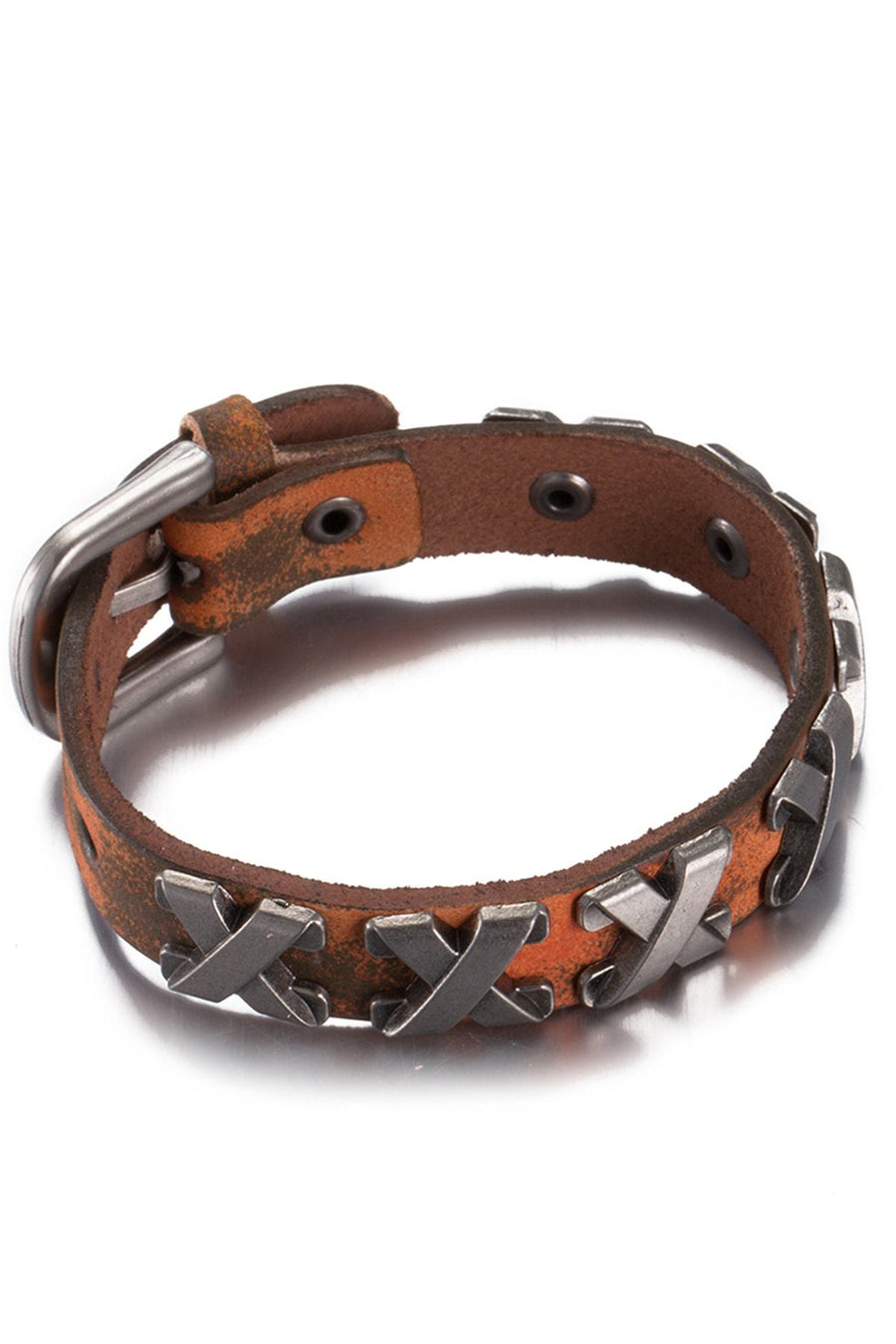 Orange Genuine Leather "X"  Bracelet