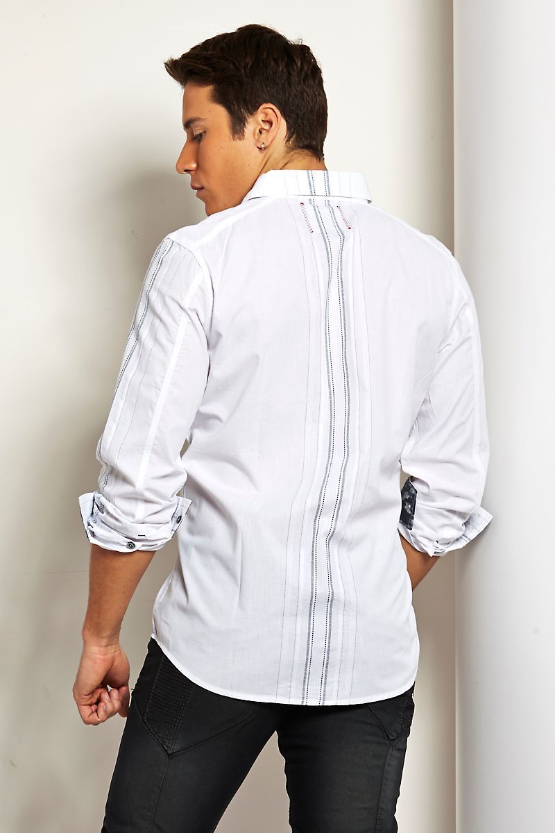 VintageRed White Tuxedo-Stripe Button-Up