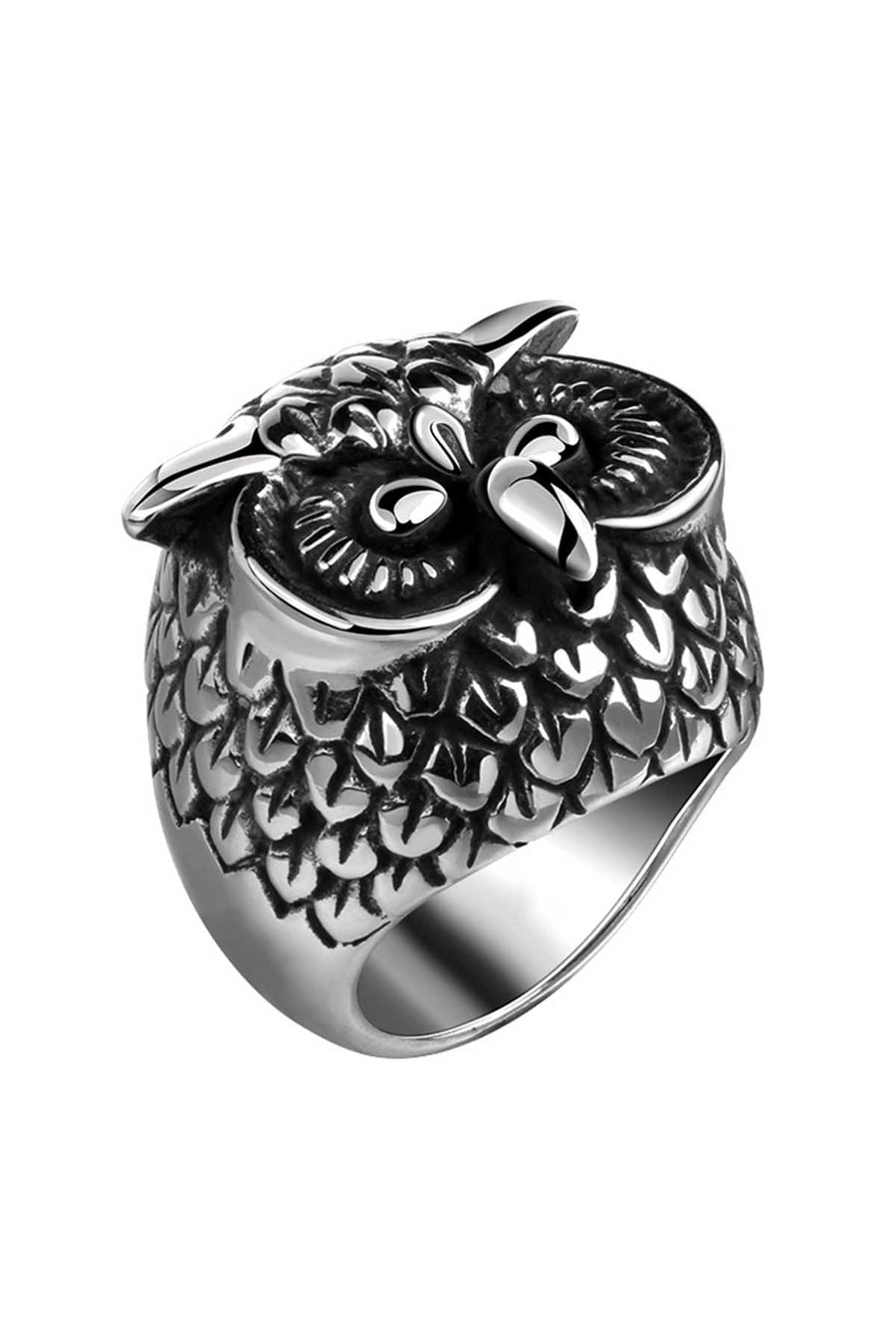 Gomaya Retro Silver Owl Stainless Steel Ring